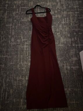 Fashion Nova Deep Wine Ruched Maxi Dress